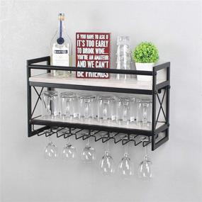 img 3 attached to 🍷 Weven Industrial 2-Tier Wood Shelf Wine Rack with 6 Glass Holder - Rustic White