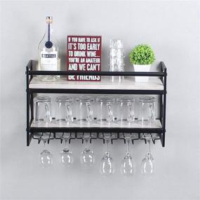 img 4 attached to 🍷 Weven Industrial 2-Tier Wood Shelf Wine Rack with 6 Glass Holder - Rustic White