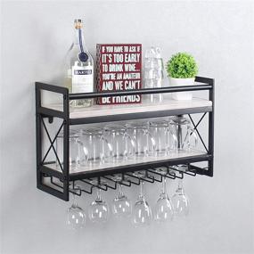 img 2 attached to 🍷 Weven Industrial 2-Tier Wood Shelf Wine Rack with 6 Glass Holder - Rustic White