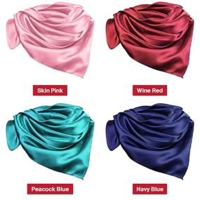 img 3 attached to 🧣 Chic 35 Inch Satin Head Scarves Set: Large Vintage Square Scarf for Women & Girls - Silk Satin Hair Wrapping in Navy Blue, Wine Red, Skin Pink & Blue