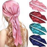 🧣 chic 35 inch satin head scarves set: large vintage square scarf for women & girls - silk satin hair wrapping in navy blue, wine red, skin pink & blue logo