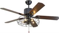 🏭 clody industrial ceiling fans: vintage black cage chandelier fan with remote control & pull chains - 52 inch wood reversible blades lighting fixture логотип