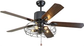 img 4 attached to 🏭 Clody Industrial Ceiling Fans: Vintage Black Cage Chandelier Fan with Remote Control & Pull Chains - 52 Inch Wood Reversible Blades Lighting Fixture