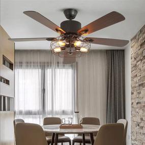 img 3 attached to 🏭 Clody Industrial Ceiling Fans: Vintage Black Cage Chandelier Fan with Remote Control & Pull Chains - 52 Inch Wood Reversible Blades Lighting Fixture