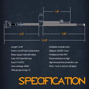 img 3 attached to 🔌 Комплект проводов с главным проводом Nirider 1, 12V 40A, выключатель Rock, предохранительный реле, нейлоновый проводной комплект для светодиодных панелей освещения, противотуманных фар, рабочих фар, дальнего света - проводной комплект для LED-подсветки для грузовика, УТВ, АТВ, лодки.