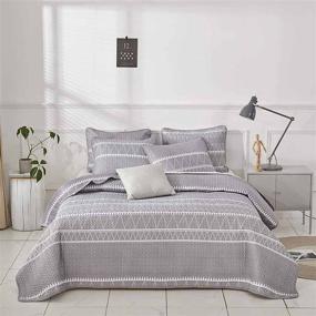 img 4 attached to 🛏️ NANKO Grey Boho Geometry Striped Print Quilt Sets - Queen Size 90x90, Bohemian Soft Reversible Down Alternative Comforter, Microfiber Duvet, Modern Bedding Sets Lightweight for All Season - 3pc