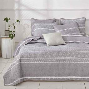 img 2 attached to 🛏️ NANKO Grey Boho Geometry Striped Print Quilt Sets - Queen Size 90x90, Bohemian Soft Reversible Down Alternative Comforter, Microfiber Duvet, Modern Bedding Sets Lightweight for All Season - 3pc