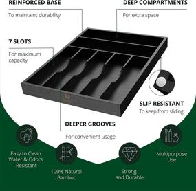 img 2 attached to 🎍 Black Bamboo Kitchen Drawer Organizer - Efficient Silverware and Cutlery Tray with Grooved Dividers for Flatware and Kitchen Utensils (7 Slots)