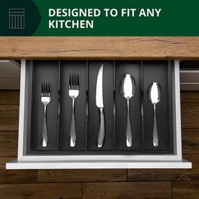 img 1 attached to 🎍 Black Bamboo Kitchen Drawer Organizer - Efficient Silverware and Cutlery Tray with Grooved Dividers for Flatware and Kitchen Utensils (7 Slots)