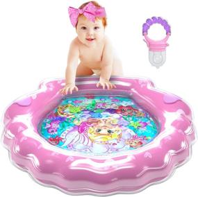 img 4 attached to 👶 PRINCESSEA XL Baby Water Mat Set – Sea-Themed Sensory Toy for Water Activity and Tummy Time - Includes Adjustable Headband and Fruit Pacifier Feeder - Suitable for Ages 3 Mos - Dimensions: 45.7x44 in