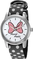 disney minnie mouse women's silver alloy watch - reversible black & white nylon strap logo