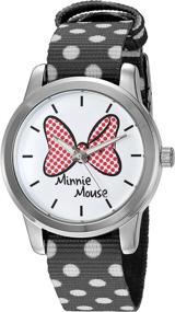 img 4 attached to Disney Minnie Mouse Women's Silver Alloy Watch - Reversible Black & White Nylon Strap