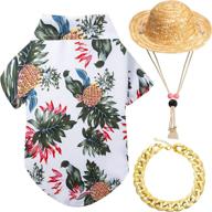 stylish pet dog hawaiian shirt set: cool summer t-shirts, straw hat & golden chain collar for small to large dogs – white/pineapple design логотип