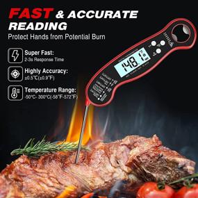 img 2 attached to Digital Meat Thermometer by DOQAUS - Folding Probe, Calibration, Reversible Display - Instant Read BBQ Kitchen Thermometer for Turkey, Grill, Candy, Liquid