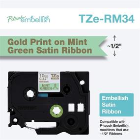 img 3 attached to 🎀 Brother P-touch Embellish Gold Print on Mint Green Satin Ribbon TZERM34 - Shop Now for High-Quality Ribbon for P-touch Embellish Printer