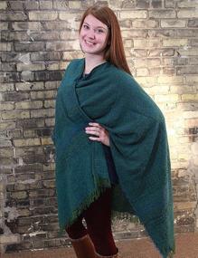 img 3 attached to 🧣 Irish Wool Ruana Wrap for Women - Biddy Murphy, Made in Ireland, 85% Lambswool, Soft & Lightweight, Warm Teal Check Shawl, Ideal Irish Gift, 54" X 72