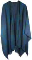 🧣 irish wool ruana wrap for women - biddy murphy, made in ireland, 85% lambswool, soft & lightweight, warm teal check shawl, ideal irish gift, 54" x 72 logo