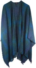 img 4 attached to 🧣 Irish Wool Ruana Wrap for Women - Biddy Murphy, Made in Ireland, 85% Lambswool, Soft & Lightweight, Warm Teal Check Shawl, Ideal Irish Gift, 54" X 72