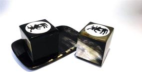 img 2 attached to Exquisite Zebu Horn Square Salt and Pepper 🦌 Shakers Set with Tray - Handcrafted with Stunning Drawings