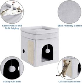 img 1 attached to 🐱 Mancro Cat House: Fluffy Ball Hanging & Scratch Pad, Odorless Cat Beds for Indoor Cats. Foldable & Washable Cat Cave, Nonslip Soft Fabric Cat Hideaway for Kitty. Size: 14x14x16 inches, Color: Grey.