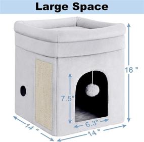 img 2 attached to 🐱 Mancro Cat House: Fluffy Ball Hanging & Scratch Pad, Odorless Cat Beds for Indoor Cats. Foldable & Washable Cat Cave, Nonslip Soft Fabric Cat Hideaway for Kitty. Size: 14x14x16 inches, Color: Grey.