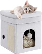 🐱 mancro cat house: fluffy ball hanging & scratch pad, odorless cat beds for indoor cats. foldable & washable cat cave, nonslip soft fabric cat hideaway for kitty. size: 14x14x16 inches, color: grey. logo