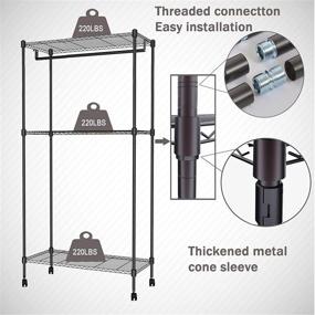 img 2 attached to 💪 Vitaic Rolling Garment Rack with 3 Tiers, Adjustable Wire Shelving and Heavy-Duty Hanging Bar - Holds Up to 400lbs