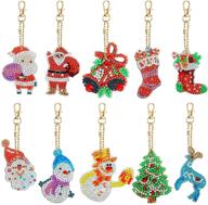 🎄 christmas diamond painting keychain kit - 10 pieces 5d diy rhinestone mosaic making set with christmas tree santa claus full drill pendant and 2 diamond painting tools for diy christmas crafts logo