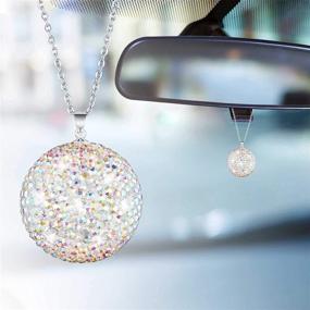 img 4 attached to WINKA Crystal Ball Car Decor - Rear View Mirror Decoration, Rhinestone Hanging Ornament for Car Home Decor - Car Charm Decoration, Colorful Bling Car Accessories