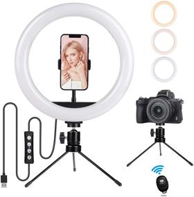 img 4 attached to 📸 PHOPIK 10" Selfie Ring Light: Dimmable Desk LED Makeup Ring Light for Live Streaming/Zoom Meetings/YouTube Video/Vlogs, Tripod Stand & Phone Holder Included - Compatible with iPhone & Android