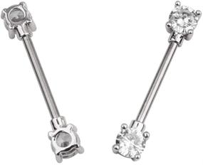 img 2 attached to 14G Stainless Steel Nipple Rings with Cubic Zirconia - Barbell Bar Body Jewelry for Women and Girls