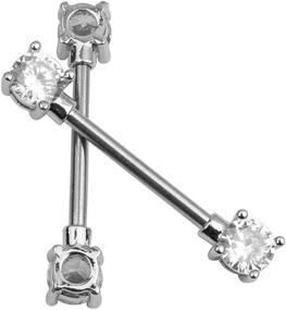 img 1 attached to 14G Stainless Steel Nipple Rings with Cubic Zirconia - Barbell Bar Body Jewelry for Women and Girls