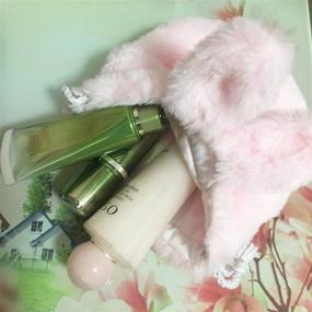 img 1 attached to Cute Fluffy Drawstring Bag Cosmetic Pouch with Adorable 🐰 Rabbit Ear: Perfect Jewelry Bag & Gift Wrapping Bag in Pink