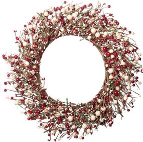 img 3 attached to 🎄 Red Co. 22" Light-Up Christmas Wreath: Festive Red and Cream Pip Berries, Timer-Operated LED Lights