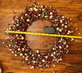 img 1 attached to 🎄 Red Co. 22" Light-Up Christmas Wreath: Festive Red and Cream Pip Berries, Timer-Operated LED Lights