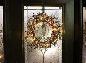 img 2 attached to 🎄 Red Co. 22" Light-Up Christmas Wreath: Festive Red and Cream Pip Berries, Timer-Operated LED Lights