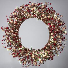 img 4 attached to 🎄 Red Co. 22" Light-Up Christmas Wreath: Festive Red and Cream Pip Berries, Timer-Operated LED Lights