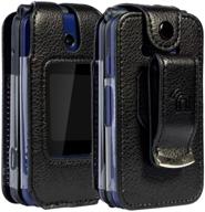 📱 black vegan leather form-fit case cover with built-in screen protection and metal belt clip for cricket debut flip u102ac, at&t cingular flip 4 phone u102aa - by nakedcellphone logo