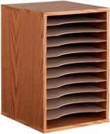 safco products 11 compartment desktop sorter, 9419mo, 📚 in medium oak with durable laminate finish, letter-size shelves логотип