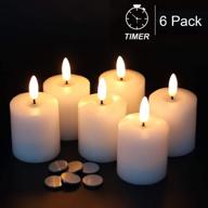 genswin flameless pillar candles - battery operated 6 pack flickering with timer, real wax led votive, 3d wick, white логотип