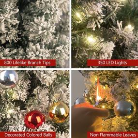 img 1 attached to 🎄 6ft Prelit Decorated Snow Flocked Christmas Tree - Festive Holiday Living Xmas Tree with 350 Warm White LEDs, Lifelike Branch Tips, and Decorations for Home Decoration