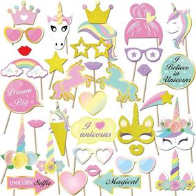 img 4 attached to 🦄 Glitter Unicorn Party Supplies Set (35 Count) - Konsait Funny Rainbow Unicorn Pegasus Photo Props for Baby Shower, Birthday Party Decorations, and Favors Supplies - Ideal for Girls and Kids