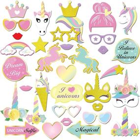 img 3 attached to 🦄 Glitter Unicorn Party Supplies Set (35 Count) - Konsait Funny Rainbow Unicorn Pegasus Photo Props for Baby Shower, Birthday Party Decorations, and Favors Supplies - Ideal for Girls and Kids