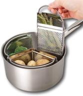 saucepan triple divider steamer basket separator set – pressure cooker accessories, energy-saver & space-saver. premium 7”/18cm stainless steel strainer. perfect for vegetables, potatoes, eggs, and pasta logo