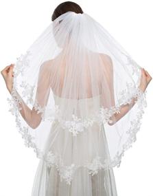img 4 attached to 💍 Elegant Wedding Veil by Edith Qi: 2T Two-tier Elbow Veils with Delicate Lace Applique Edge and Comb