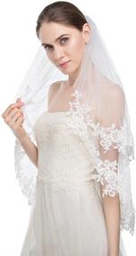 img 3 attached to 💍 Elegant Wedding Veil by Edith Qi: 2T Two-tier Elbow Veils with Delicate Lace Applique Edge and Comb