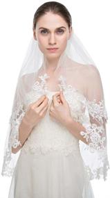 img 2 attached to 💍 Elegant Wedding Veil by Edith Qi: 2T Two-tier Elbow Veils with Delicate Lace Applique Edge and Comb