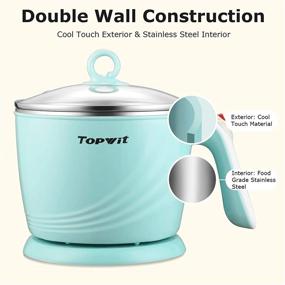 img 1 attached to 🍲 Topwit Mini Electric Hot Pot, Noodles Cooker, Multi-Function Electric Cooker with Steam, Egg, Soup and Stew, Over-Heating & Boil Dry Protection, Dual Power, 1.2L, Green