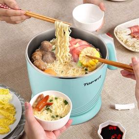 img 3 attached to 🍲 Topwit Mini Electric Hot Pot, Noodles Cooker, Multi-Function Electric Cooker with Steam, Egg, Soup and Stew, Over-Heating & Boil Dry Protection, Dual Power, 1.2L, Green