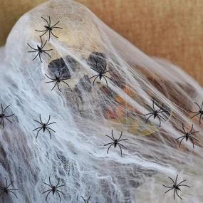 img 3 attached to 🕸️ Spooky and Realistic: 90shine 1100 sqft Fake Spider Web Cobweb Halloween Decorations - Includes 60 Spiders, Perfect for Outdoor Parties!